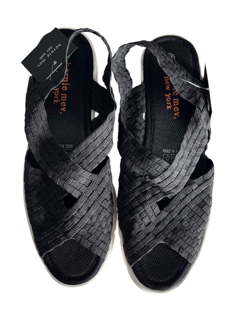 Bernie Mev Black Woven Slip on Wedge Stretch Sandals
